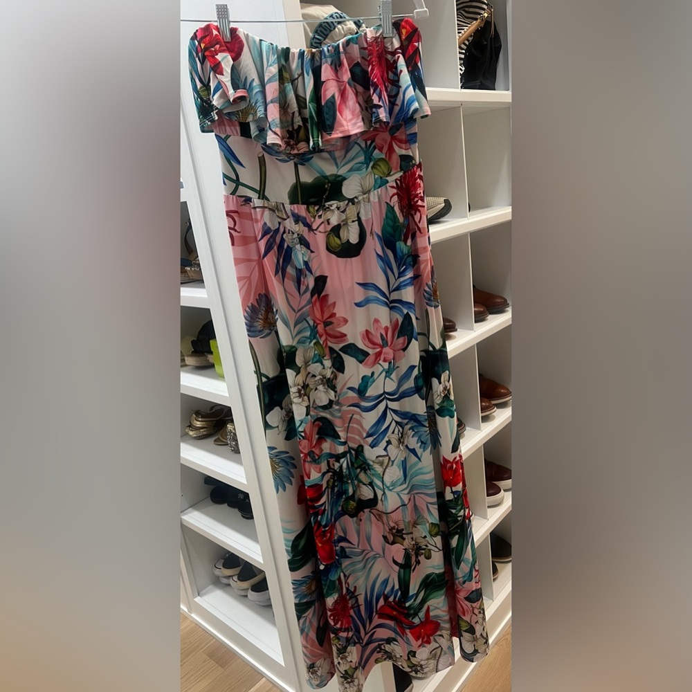 Floral strapless tropical maxi dress